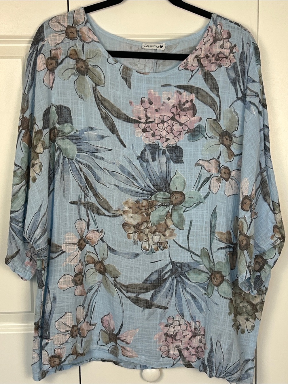 Light Blue Cotton Floral Women's Top Size L/XL